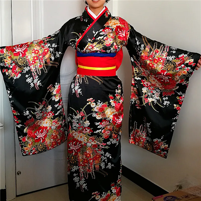 Kimono largo y Sexy para mujer, vestido Yukata Floral japonés, traje tradicional de fiesta de Halloween