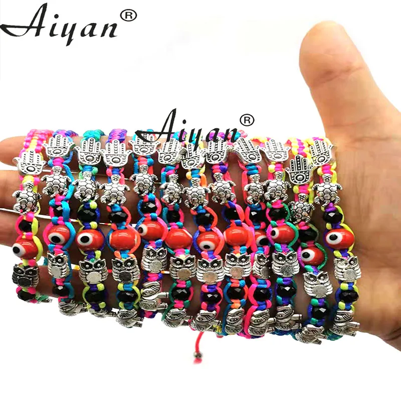 12 Pieces Eyes The Virgin Mary The Father Saint Benedict Elephant Turtle Owl  Palm  Four-Leaf  Clover  Horseshoe  Woven Bracelet