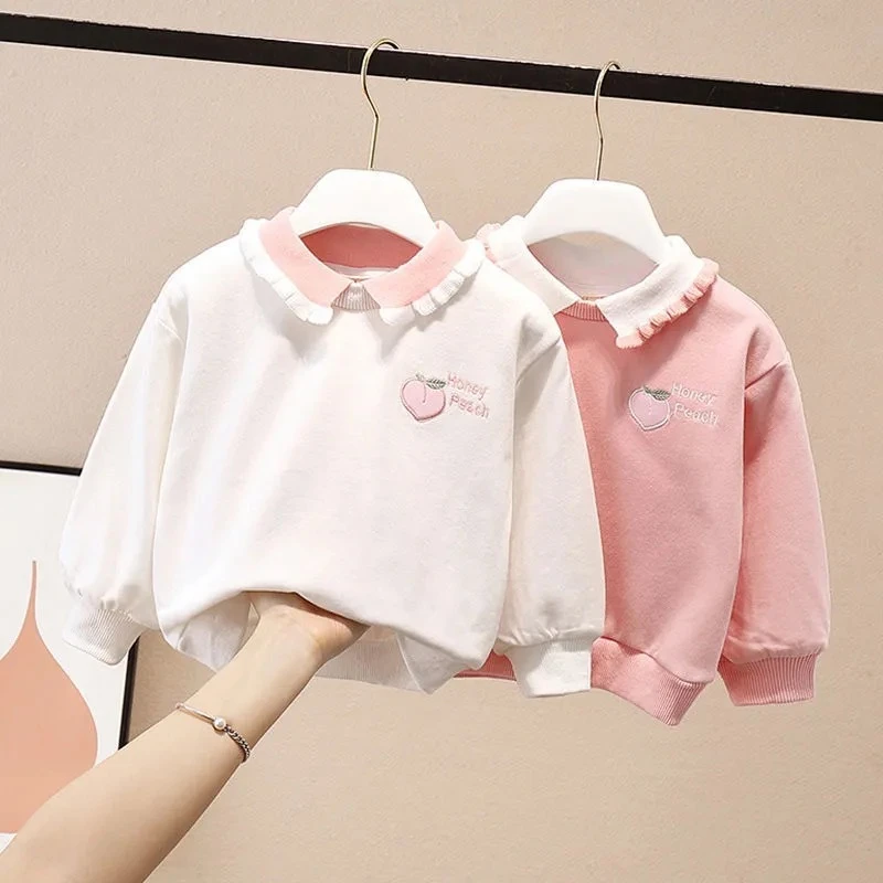 

Children Elegant Sweet Hoodie Baby Girls Casual Lapel Pullovers Long Sleeve Autumn Ruffles Top 2-6 Years Old Kids Clothing