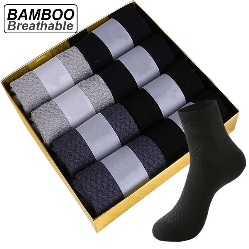 ZTOET – chaussettes de Compression en Fiber de bambou pour hommes, nouvelles chaussettes noires pour affaires, respirantes, déodorantes, longues, grande taille EU38-48