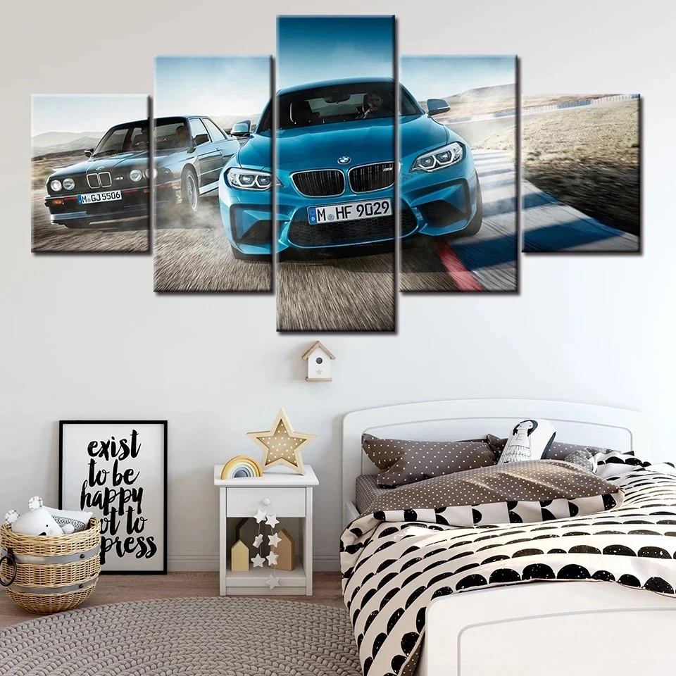 Wall Art Canvas Painting 5 Panels Sports Car Modular Pictures Home Wall Car Decor Posters Modern Bedroom Decoration Frames