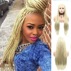 Micro Braided Gold Blonde 613 Long Synthetic Hair Lace Front Wigs for Black Women Replacement Wigs with Baby Hair Braided Wigs