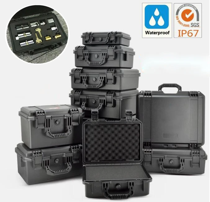 Tool Box Waterproof Impact Resistant Safety Case Suitcase Toolbox File Box Equipment Camera Case with Pre-cut Foam Lining