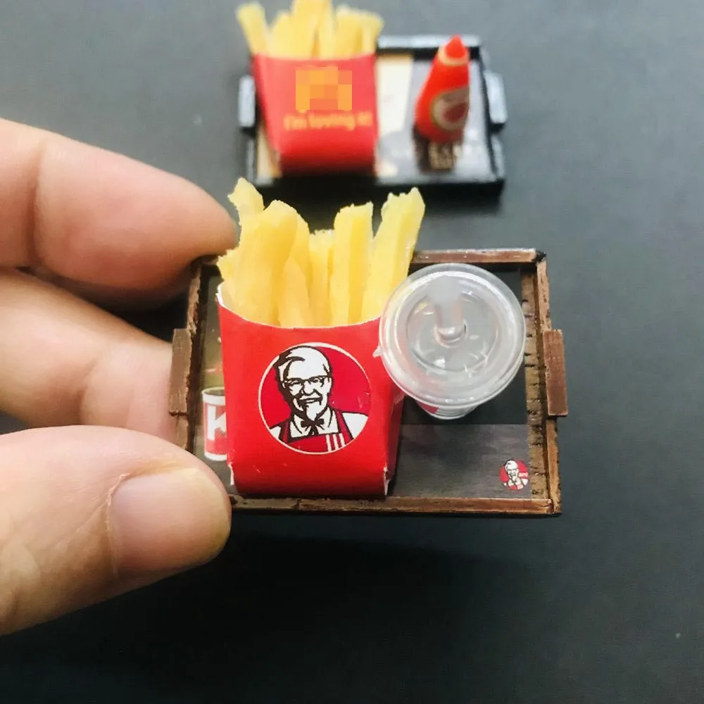 

1:6 миниатюрные Жареные Чипсы для кукольного домика, Быстрая Еда для Blyth Barbies BJD куклы, кухни, игровые Игрушки