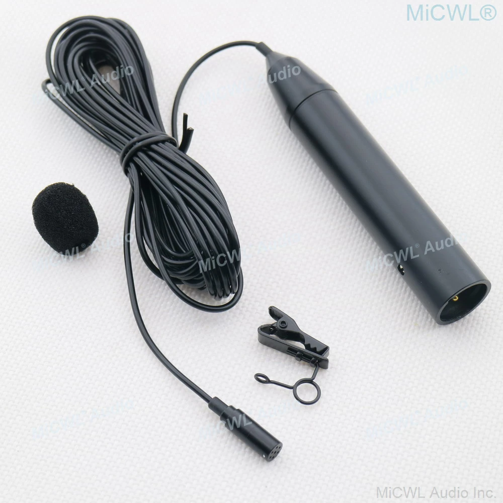 MiCWL XLR 48V Phantom Power 3Pin Lavalier Microphone Tie Clip 5m Wire Lapel Microfone