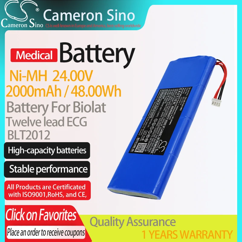 

CameronSino Battery for Biolat Twelve lead ECG fits Biolat BLT2012 Medical Replacement battery 2000mAh/48.00Wh 24.00V Blue Ni-MH