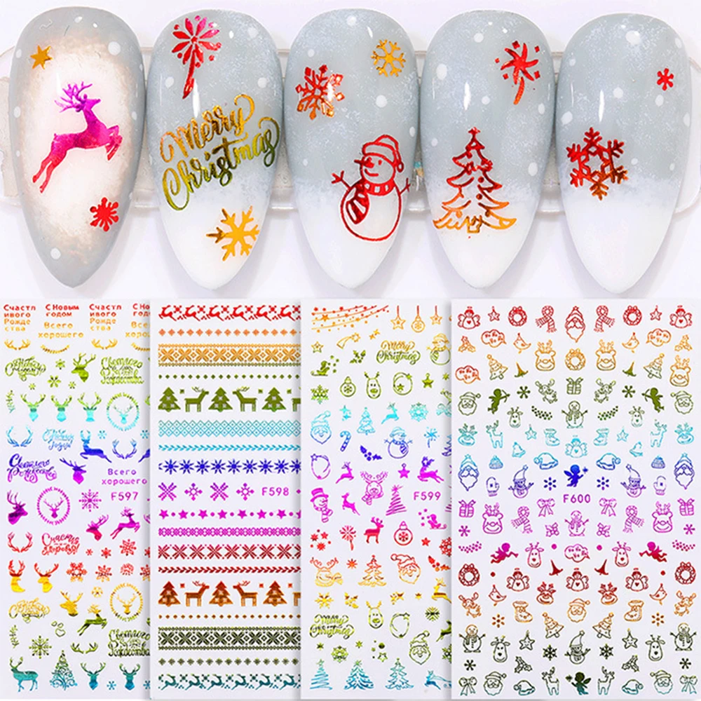 New 3D Nail Sticker Set Xmas Christmas Winter Glitter Snowflower Nail Decals Decorations Nail Art Adhesive Transfer Tips