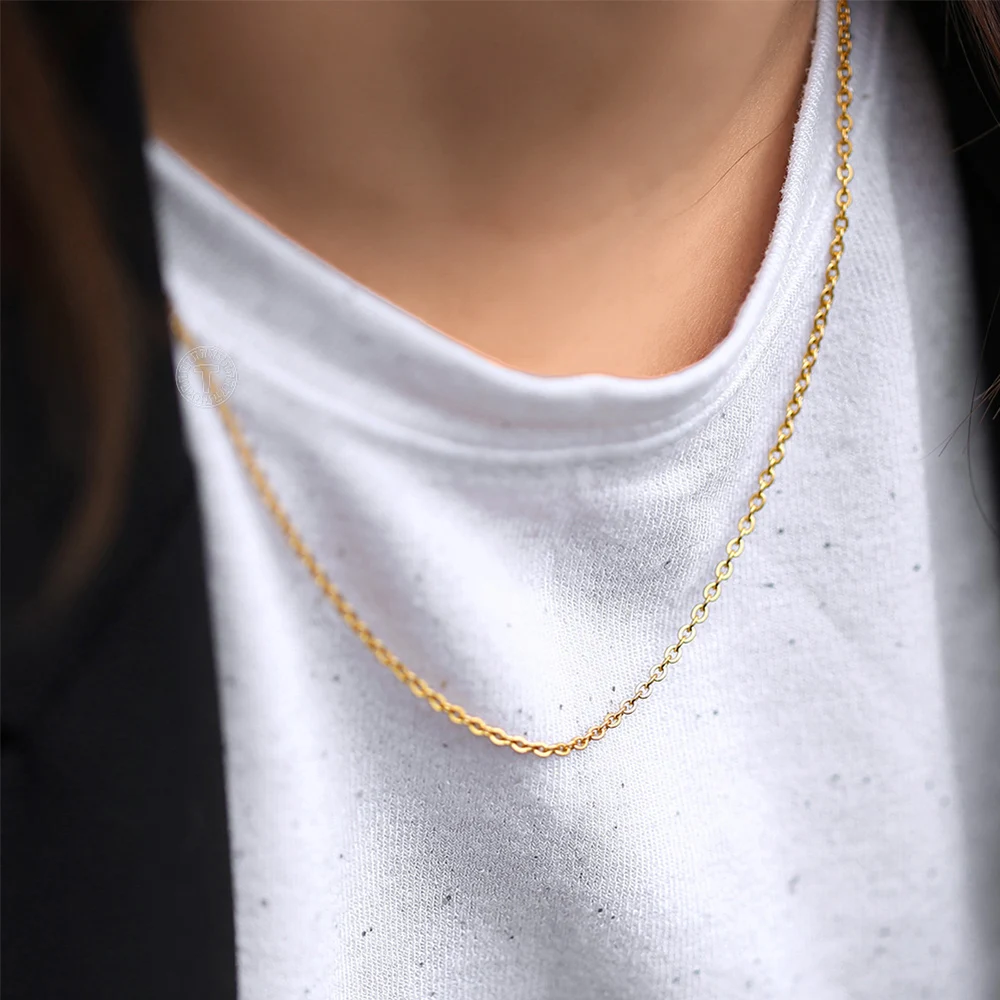 Rolo Link Chain MINIMALIST EVERYDAY NECKLACE  1.5 2 2.5mm Rose Gold Silver Color Stainless Steel Womens Mens Necklace LKN144A