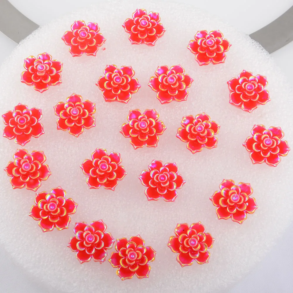 BOLIAO AB Color 10Pcs 20mm( 0.79in) Flower Shape Red Resin No Hole Rhinestone Flatback Home Holiday Decoration Crafts DIY