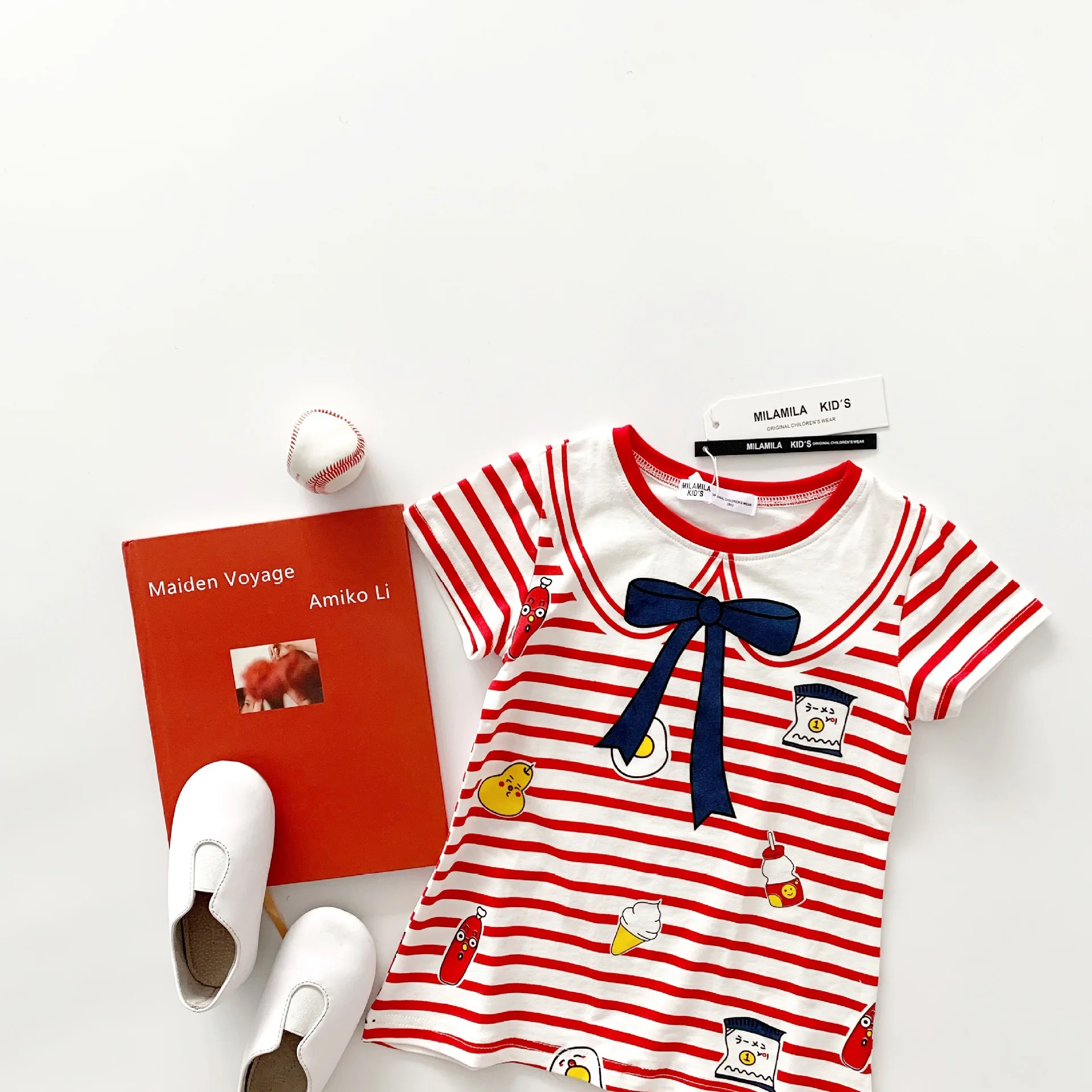 Tonytaobaby Summer New Girls' Children's Striped Snack Candy Girl's T-shirt Dress Girls Dresses