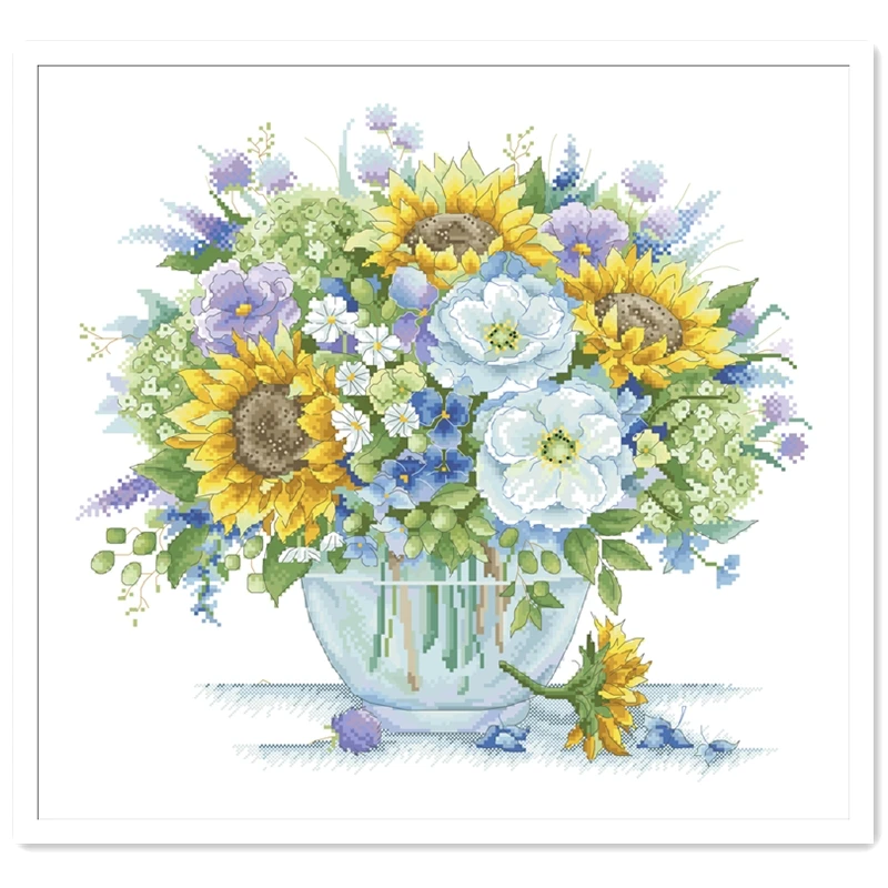 Sunflower wild flower vase cross stitch kit aida 18ct 14ct 11ct unprint canvas cotton thread embroidery kits DIY craft set