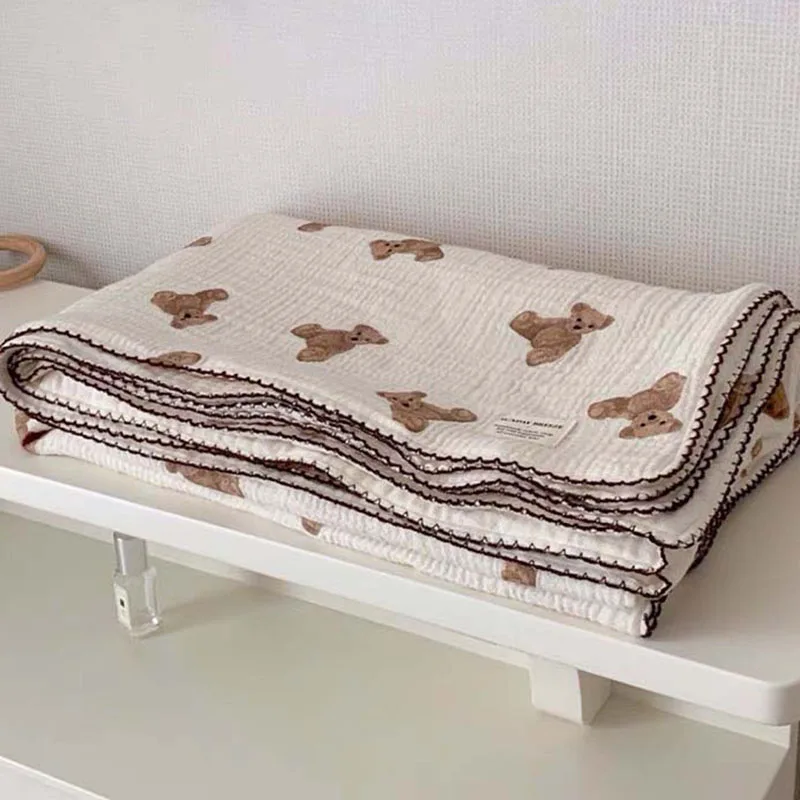 Summer Home Multi-layers Adult Kids Baby Blanket Bear Print Toddler Ait Conditioner Beddiing Blanket Cute Baby Stuff