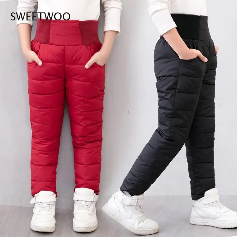 

Casual Girl Boy Winter Pants Cotton Padded Thick Warm Trousers Waterproof Ski Pants 10 Years Elastic High Waisted Baby Kid Pant