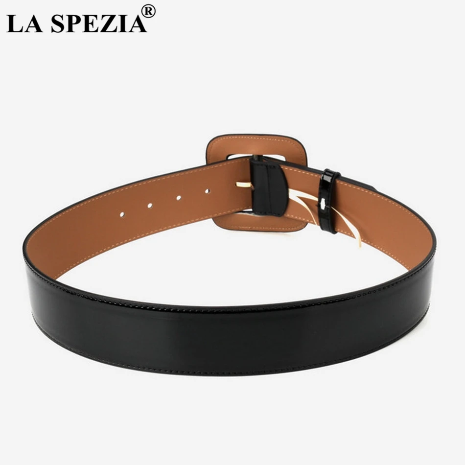 Women Belt Wide Ladies Belts Black Patent Leather Belt Women Genuine Leather Cowhide Fashion Big Buckle Square Belt For Dresses