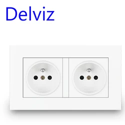 Delviz 16A French Power Socket, Wall Electric / Rectangular socket / Plug, Retardant PC panel,  EU standard Power Double Outlet