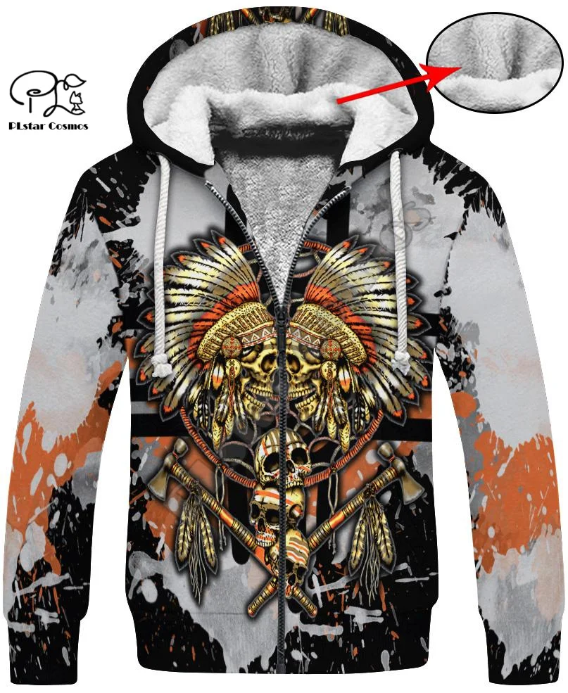 PLstar Cosmos Newest Indian Native Skull Tribe Harajuku 3DPrint Men/Women NewFashion Winter Thicker Coat Fleece Jacket Hoodies 1