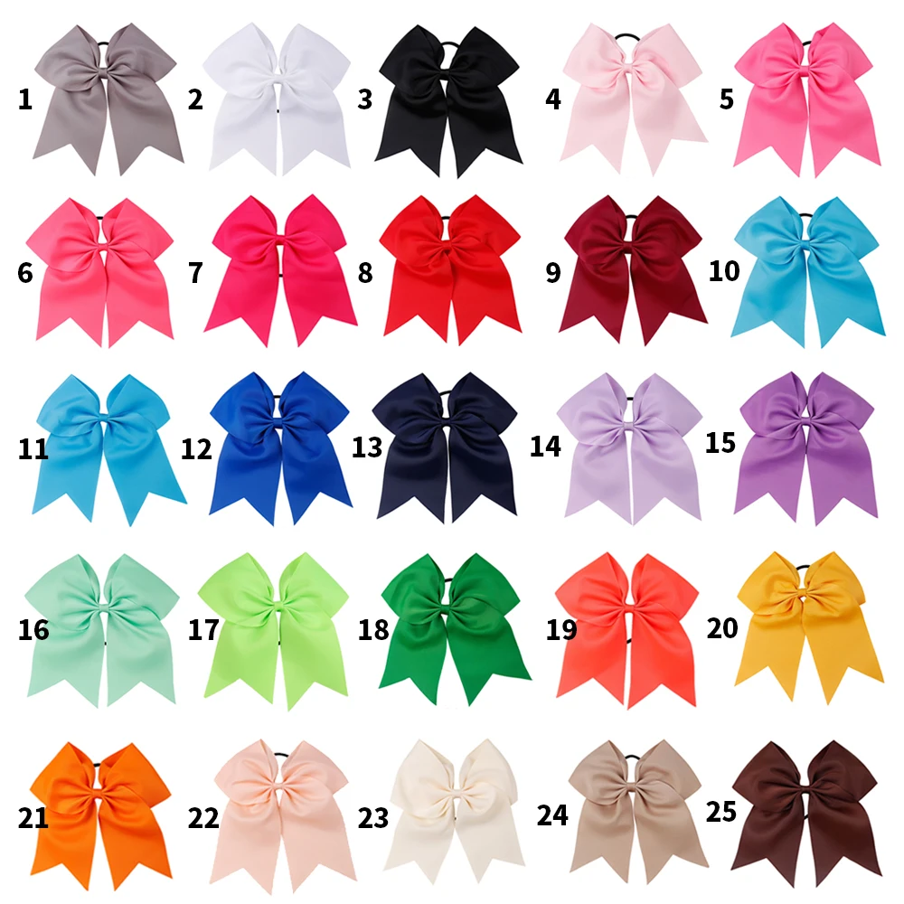 

1000pcs 7" Plain Ribbon Cheer Bow With Elastic Band For Girls Kids Large Cheerleading Bows With Ponytail Hair Accessories