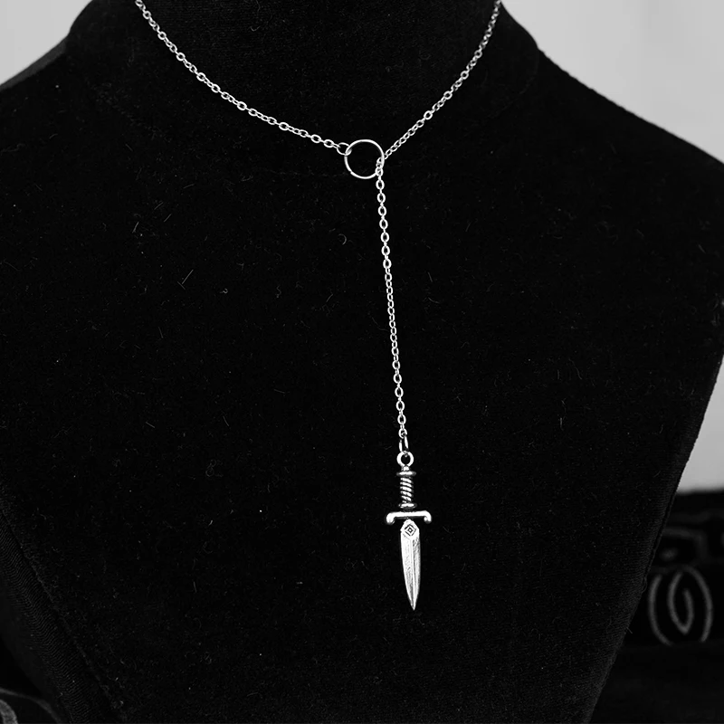 Pagan Sword Pendant Necklace Gothic Jagger Necklace Witch Jewelry for Gift