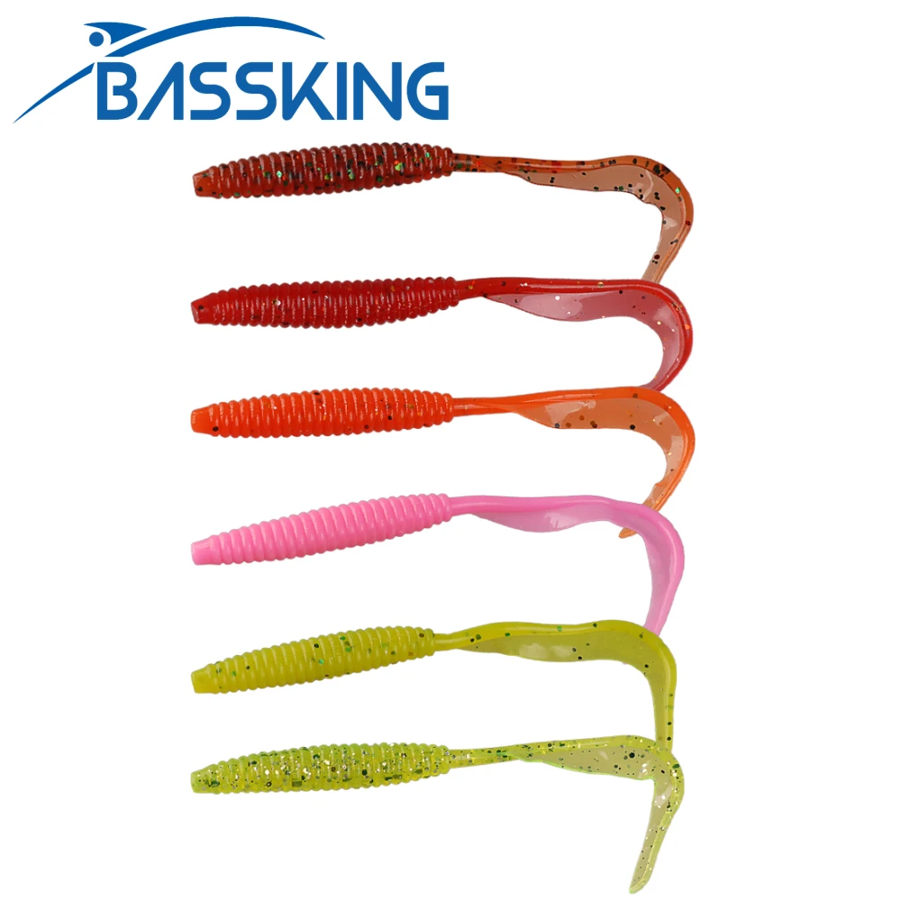 BASSKING 8szt Miękki Plastik Sztuczny Isca Pesca Elastyczny Długi Ogon Protein Grub Lure Fishing Worm Moggot Grub Lure Baits 95mm