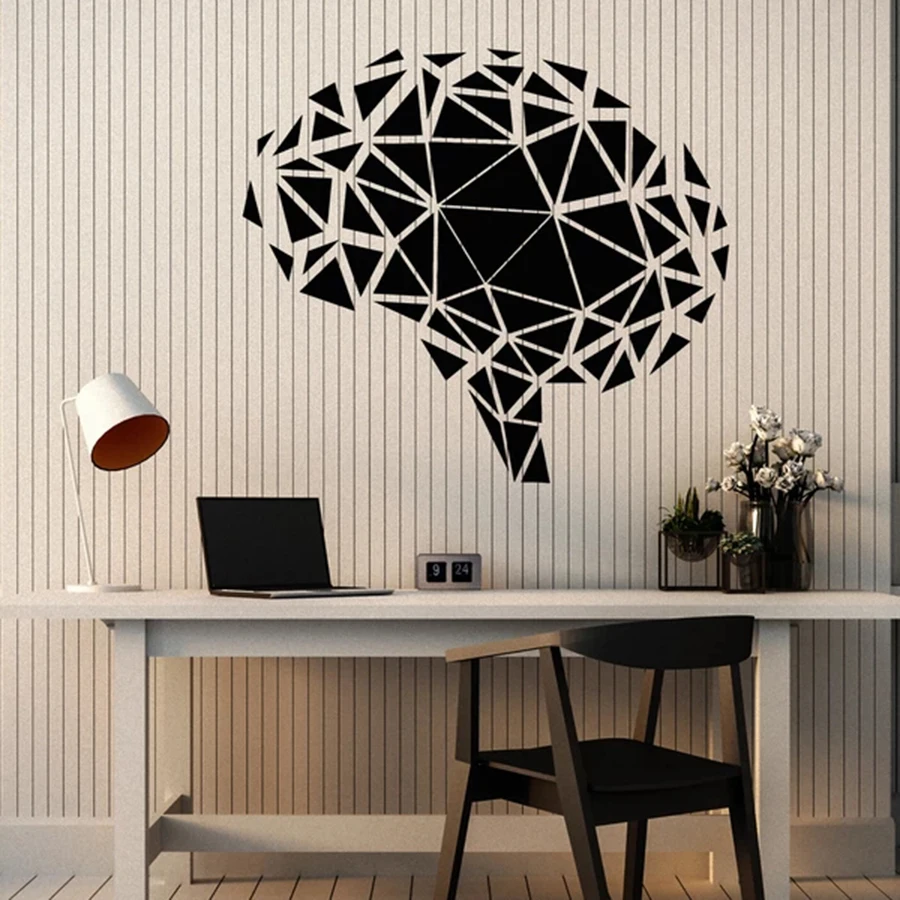 Geometric Wall Decal Polygonal Brain Mind Vinyl Window Stickers Bedroom Living Room Study Home Decor Creative Art Mural M060