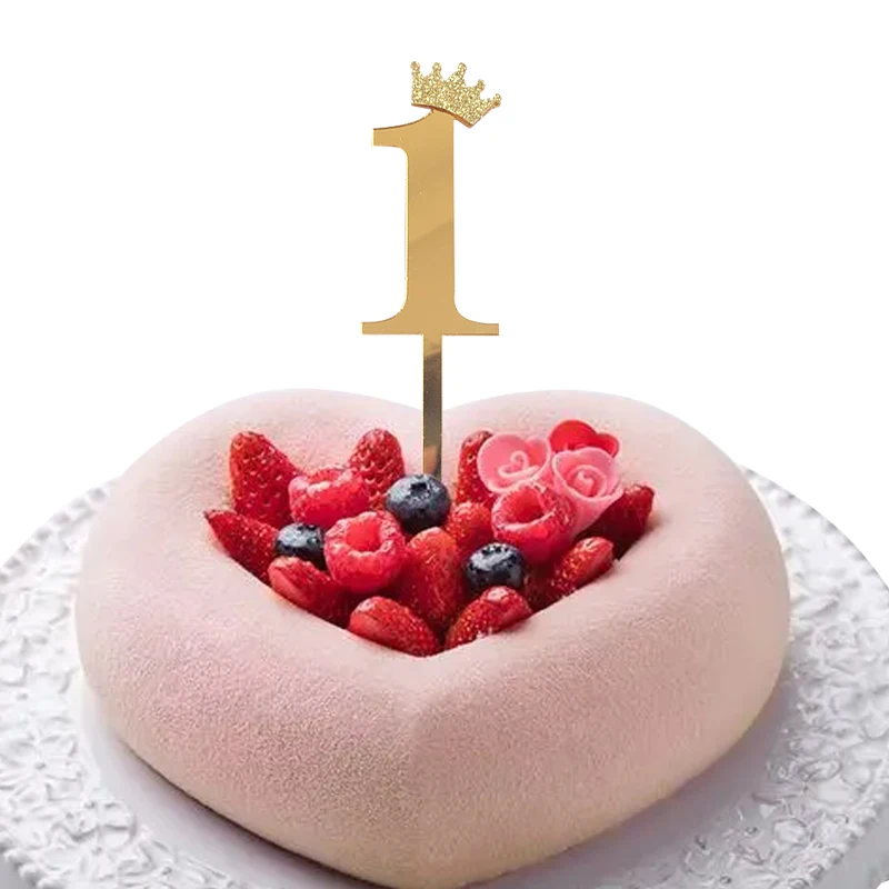 Birthday Cake Decoration Gold Small Glittering Powder Crown Digital Acrylic Cake Insert Baking Desserts Dress Up