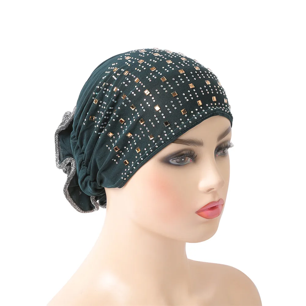 Gorro de quimio Hijab musulmán para Mujer, Turbante árabe, gorro de flores con diamantes de imitación, gorro debajo de la bufanda, envoltura para la cabeza, cubierta islámica para Mujer