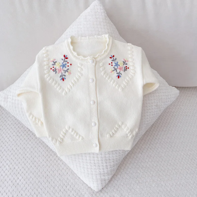 Baby Girl Clothes Sweater Embroidery Flower Girls Cardigan Autumn Kids Sweater Jacket QZ273