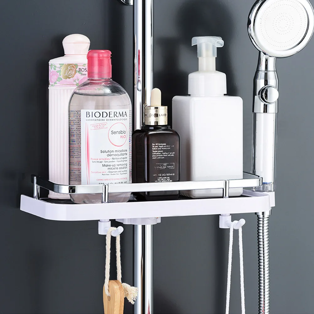 Practical Pole Storage Rack Organizer Shampoo Tray Single Tier Bathroom Shelves With Shower Head Holder
