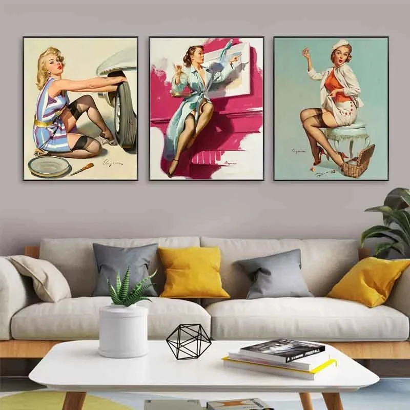 

Fashion Sexy Woman Girl Wall Art Poster and Print Vintage Vogue Figure Canvas Painting Wall Pictures For Living Room Decor