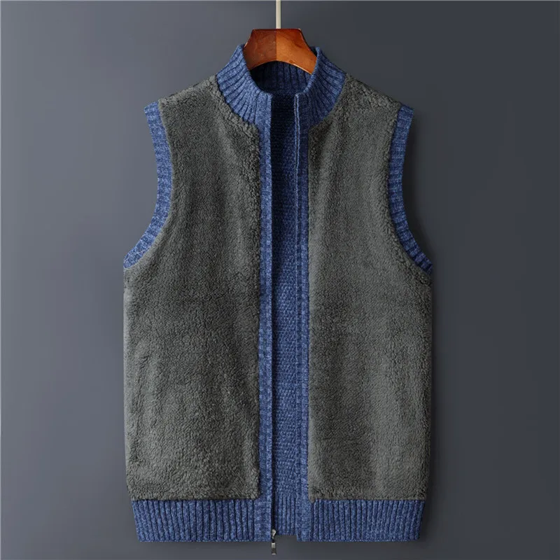 

2021 Winter Vest Men Sweater Zipper Warm Thick Male Cardigan Clothing Fleece Wool Liner Sleeveless Jackets Vintage Black Red