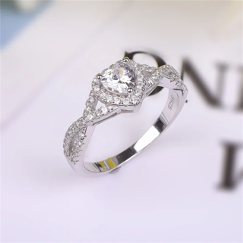

Brand Lady's Classic Solid 925 Sterling Silver ring Heart SONA Diamond Rings Wedding Jewelry for Women gift size ,5,6,7,8,9,10