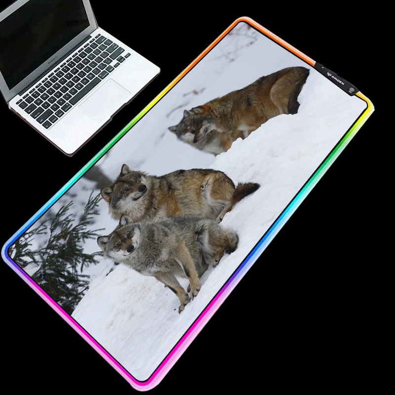 

Mairuige RGB Mouse Pad Around Cold Light LED Color Change USB Charging Connection Snow Wolf Pack Anime Computer Desk Mat Carpet