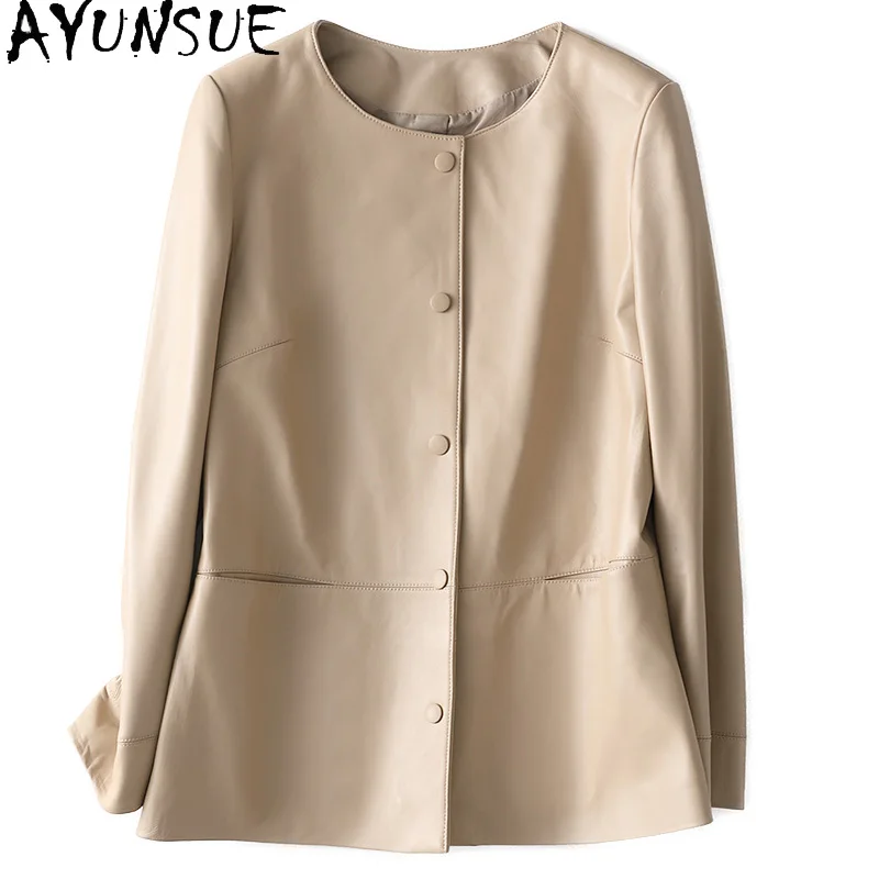 Ayune-Chaqueta De piel auténtica para Mujer, abrigo corto De piel De oveja, informal, De alta calidad, 2021