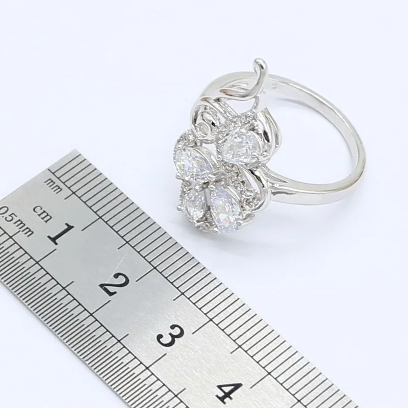 Dubai 925 Silver Jewelry Sets For Women White Zirconia Bracelet Necklace Pendant Earrings Ring Birthday Gift