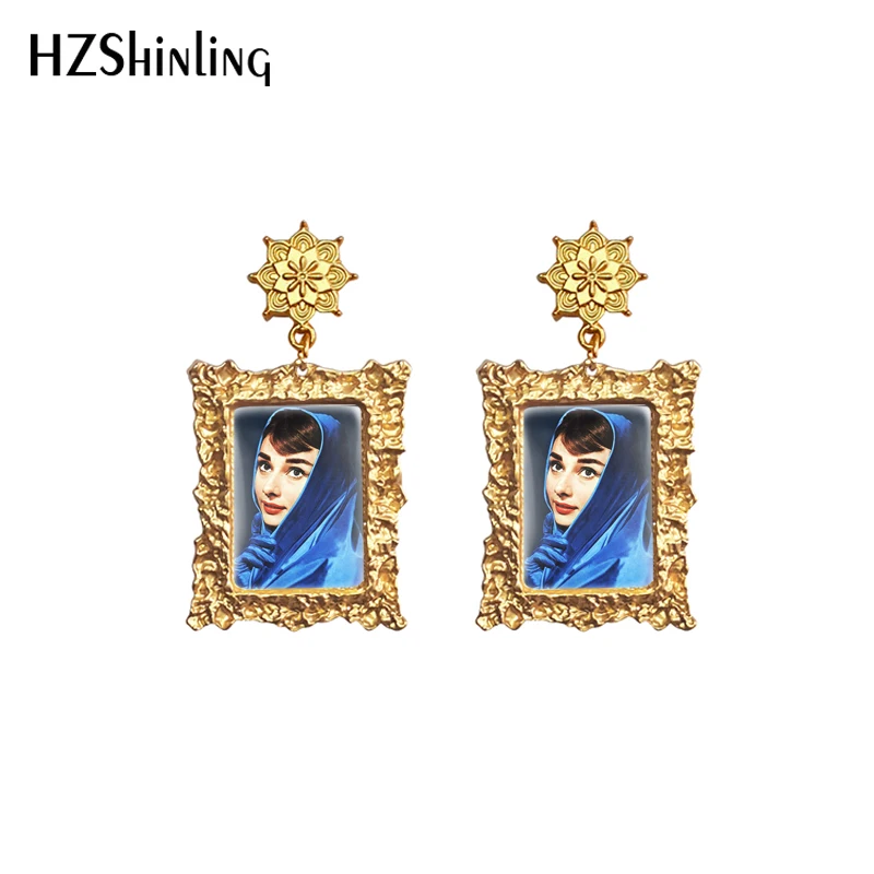 2020 New Audrey Hepburn Earring Vintage Drop Earrings Retro Mandala Charm Art Printed Glass Dome Jewelry