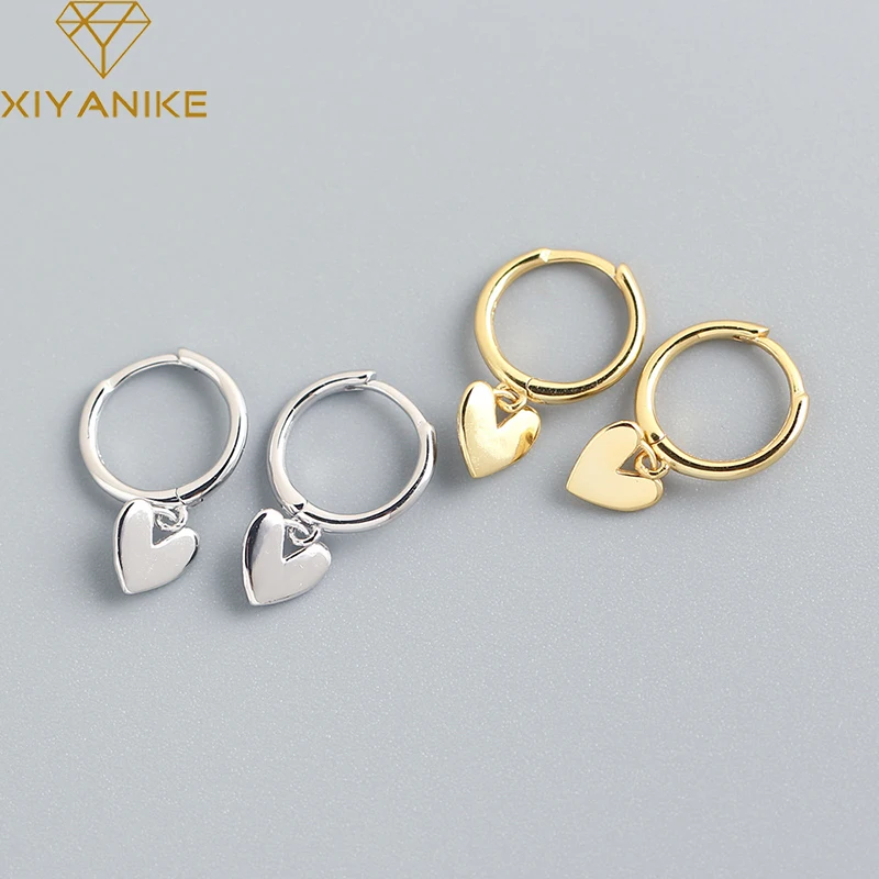 XIYANIKE Silver Color  New Love Heart Hoop Earrings Female Fashion Cute Romantic Elegant Jewelry Couple Handmade Gifts