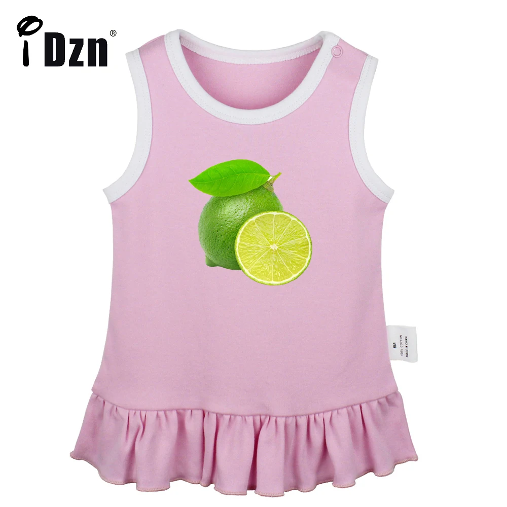 NEW Summer Cute Baby Girls Sleeveless Dress Newborn Funny Fruit Lime Lemon Pleated Dress Infant Clothes Soft Cotton Vest Dresses