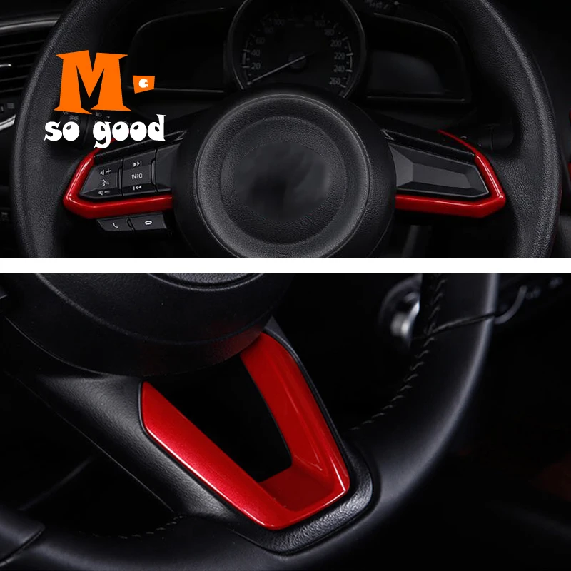 

2017 2018 2019 For Mazda 2 3 6 CX-3 CX-5 CX-8 CX-9 Axela Atenza ABS Red Style Steering Wheel Cover Trim Frame Accessories