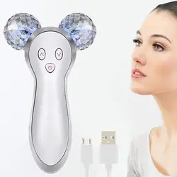 3D Face Lift Roller Massager Acupuncture Microcurrent Skin Roller Electric Vibration Facial Massage 360 Rotate Metal Body Shaper
