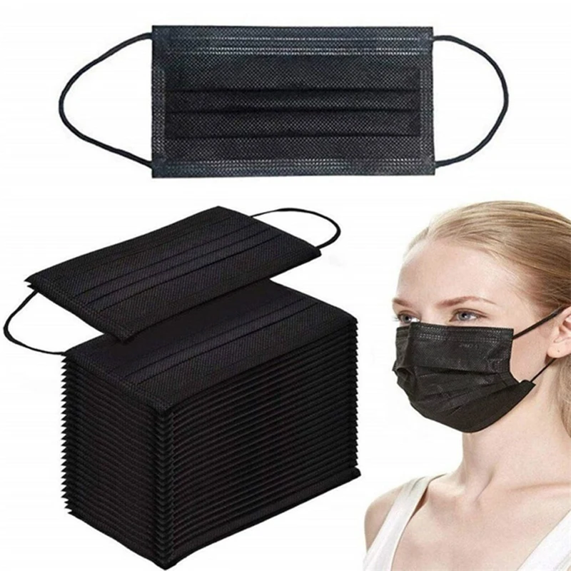 Black Mouth Mask 3 Layer Disposable Protective Face Mask 10-200PCS Soft Adult Breathable Mascara Anti Dust Masks Black Maske