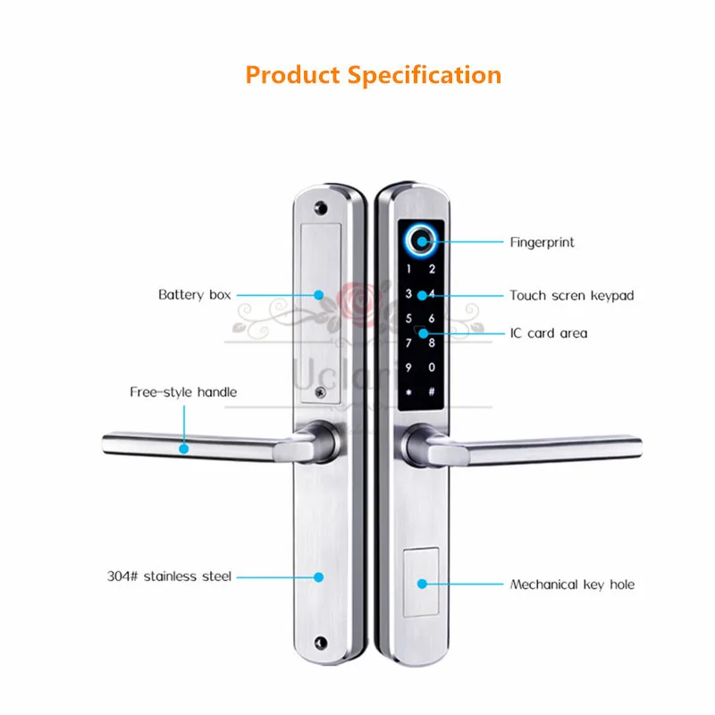 TTLock Smart Fingerprint Digital Door Lock For Aluminum Glass Doors Electronic Home Lock With Bluetooth APP Password,Card,Key