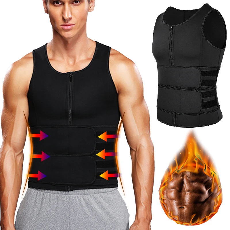 Men Body Shaper Sauna Vest Corset Top Waist Trainer Double Belt Sweat Shirt Abdomen Slimming Mens Shapewear Fat Burn Fitness Top