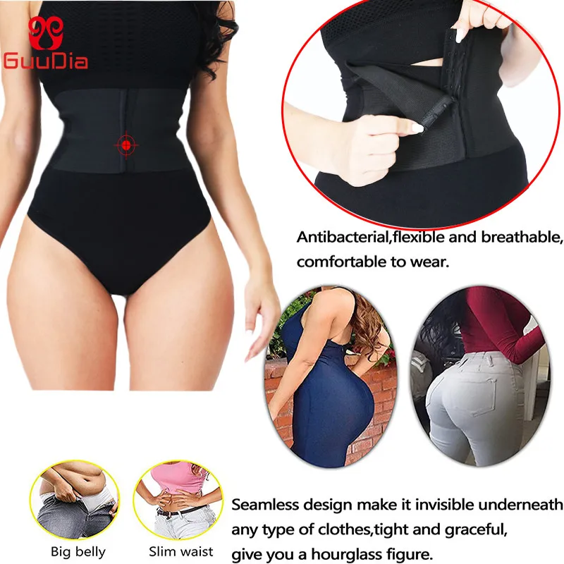 GUUDIA High Waist Tummy Control Sexy Thong Shapers Women Control Panties Firm Compress Girdle Waist Trainer Cinchers Butt Lifter