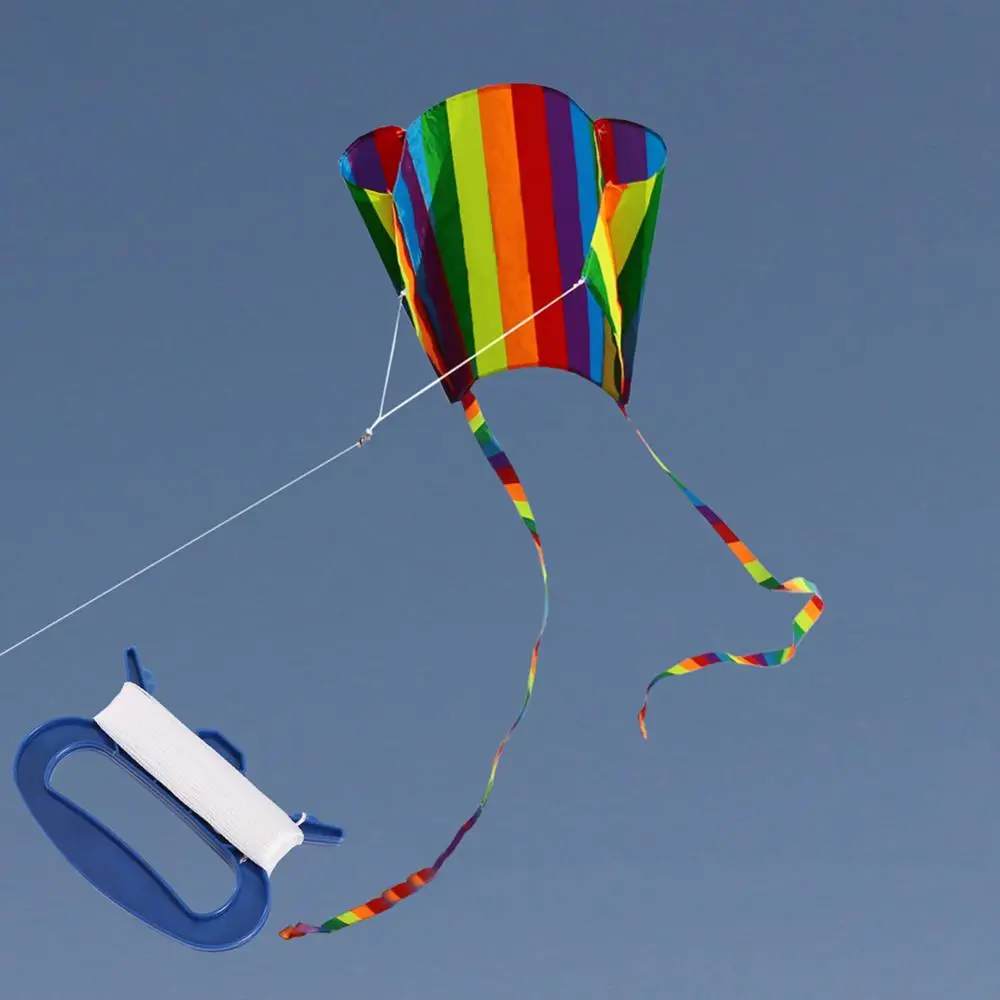 Adult Frameless Kite Outdoor Colorful Rainbow Parafoil Long Tail Flying Kite with 30m Line Children Kids Fun Toy Kite Accessorie