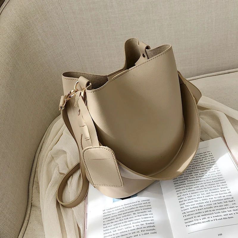 casual wide strap bucket bag designer women shoulder bags luxury pu crossbody bag large capacity messenger bag simply purse 2022