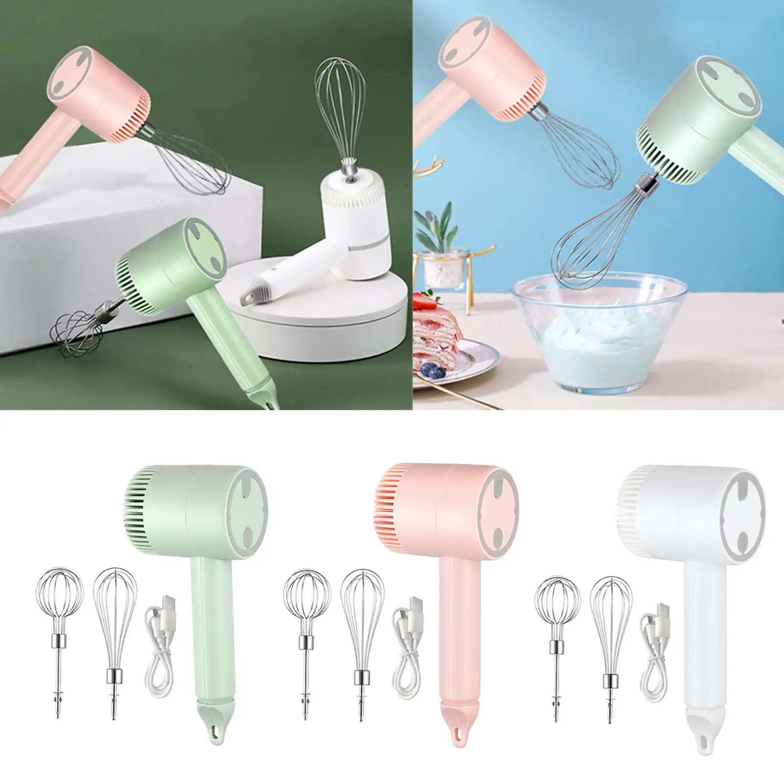 Handheld Hand Mixer with Stainless Steel Whisk Beater 3 Speed Milk Frother Food Blender Egg Beater for Cream Latte Cappuccino