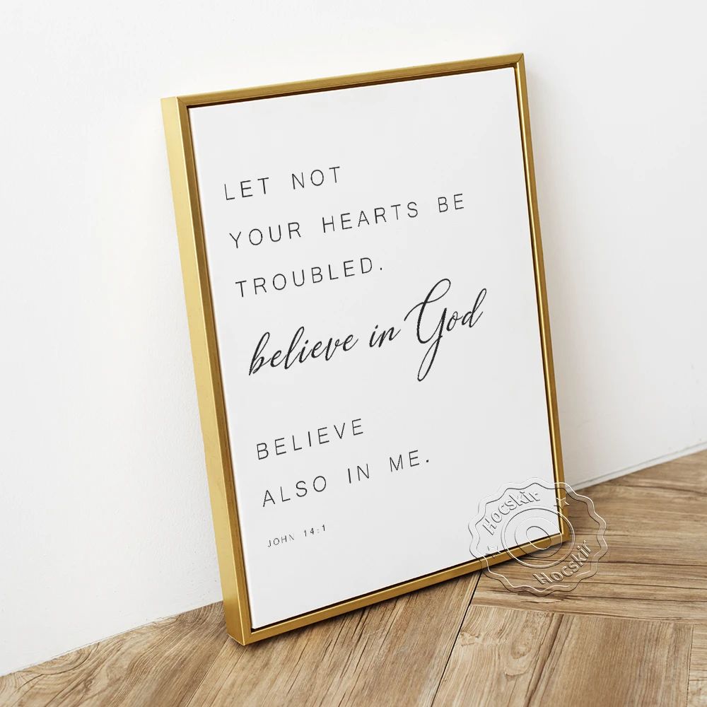 John Believe In God Bible Verse Art Prints Poster, Scripture Baptism Blessing Canvas Painting, Christian Prayer Backdrop Decor