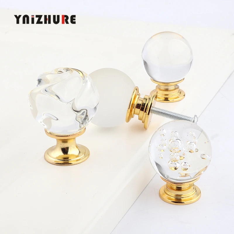 30mm Ball Shape Gold Design Crystal Glass Knobs Cupboard Drawer Kitchen Cabinet Pull Door Wardrobe Handles Hardware