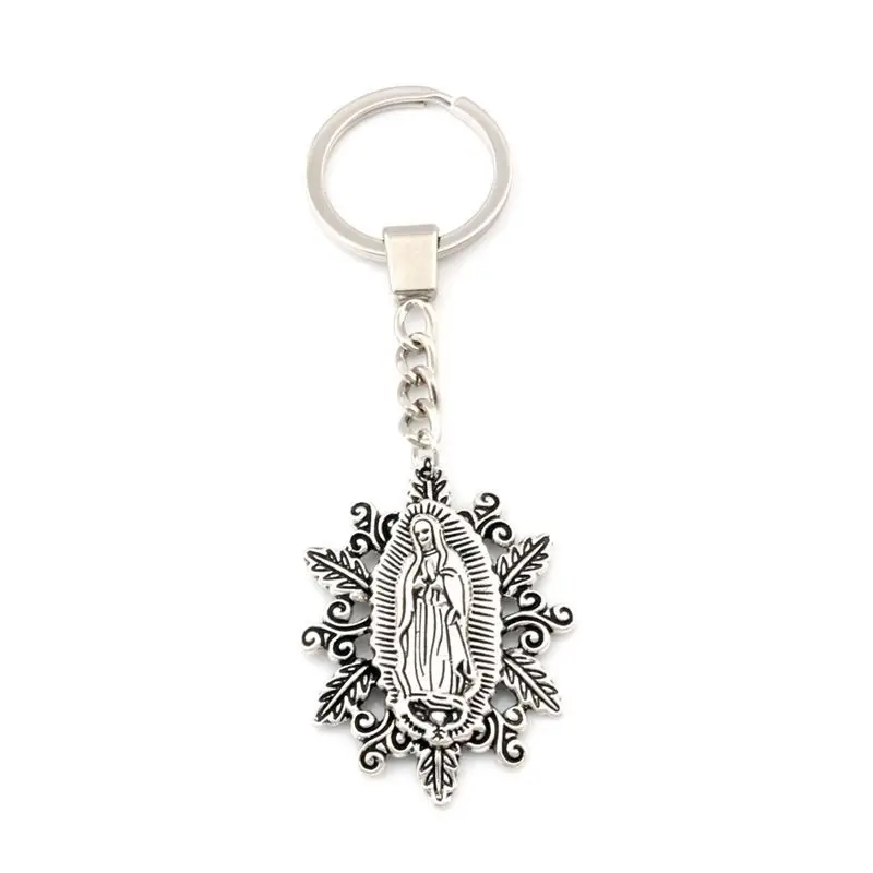 10pcs Keychain Retro Our Lady OF The Holy Scapular Medal Charms Pendants Key Ring Travel Protection DIY Accessories 37x50mm