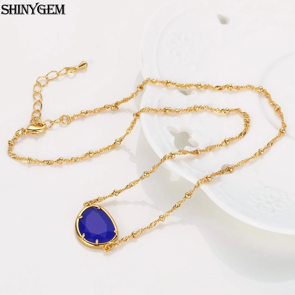 

ShinyGem Gold Chain Crystal Water Drop Faceted Pendant Birthstone Statement Necklace For Women